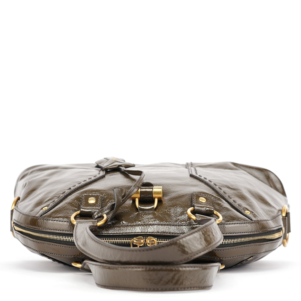 Olive Green Patent Leather Muse Tote Bag
