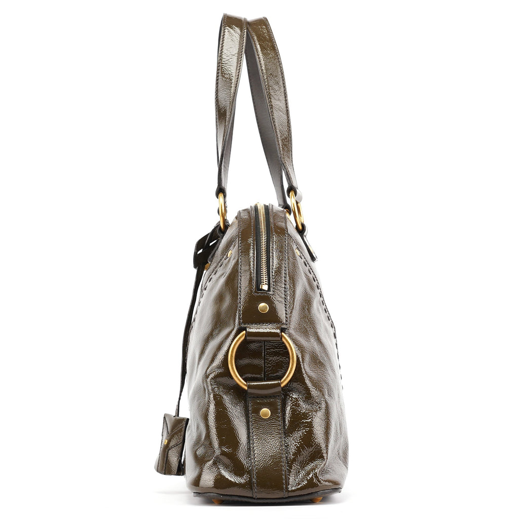 Olive Green Patent Leather Muse Tote Bag