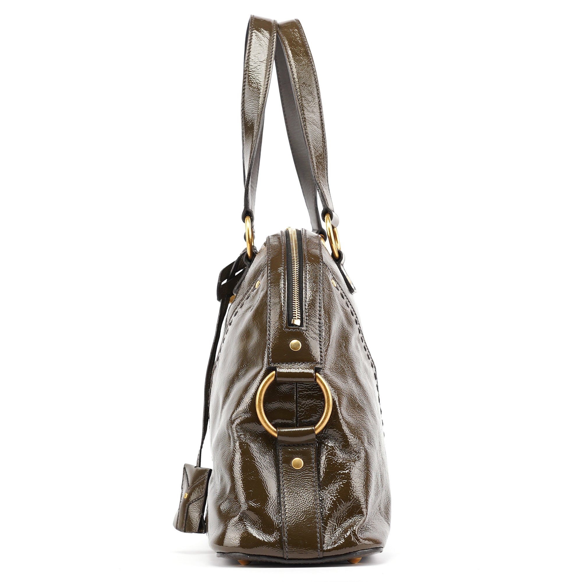 Olive Green Patent Leather Muse Tote Bag
