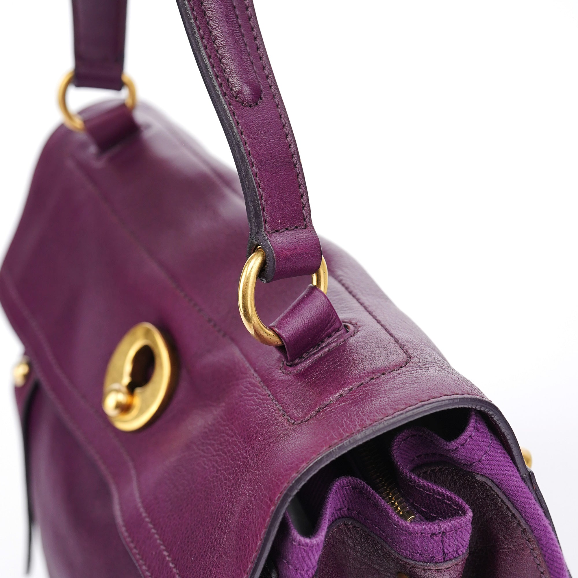 Purple Leather Muse Two Top Handle Bag