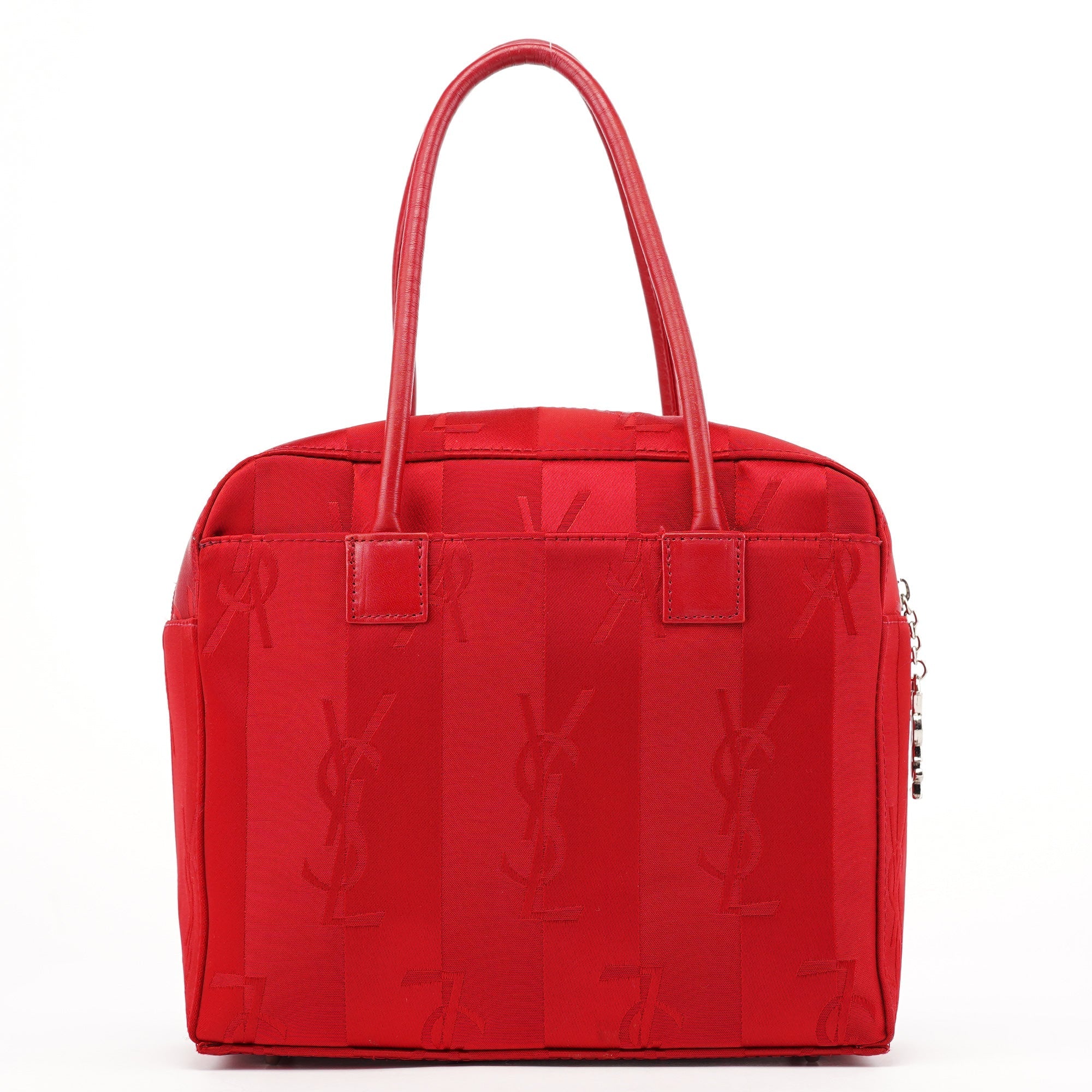 Red Satin YSL Monogram Tote Bag