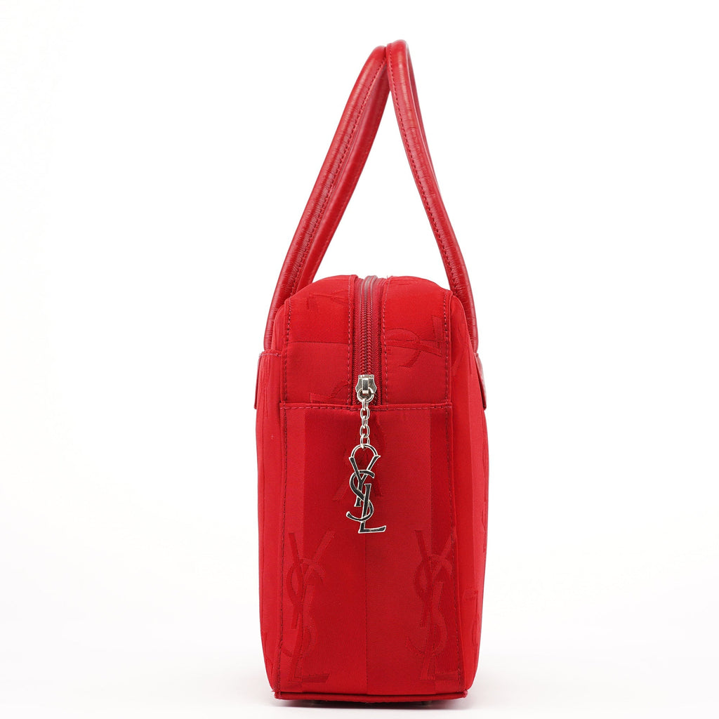 Red Satin YSL Monogram Tote Bag