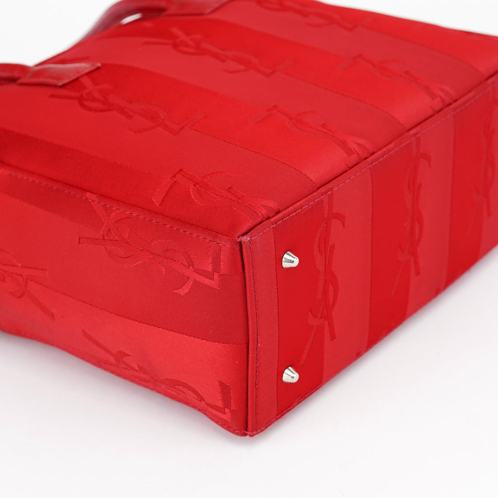 Red Satin YSL Monogram Tote Bag