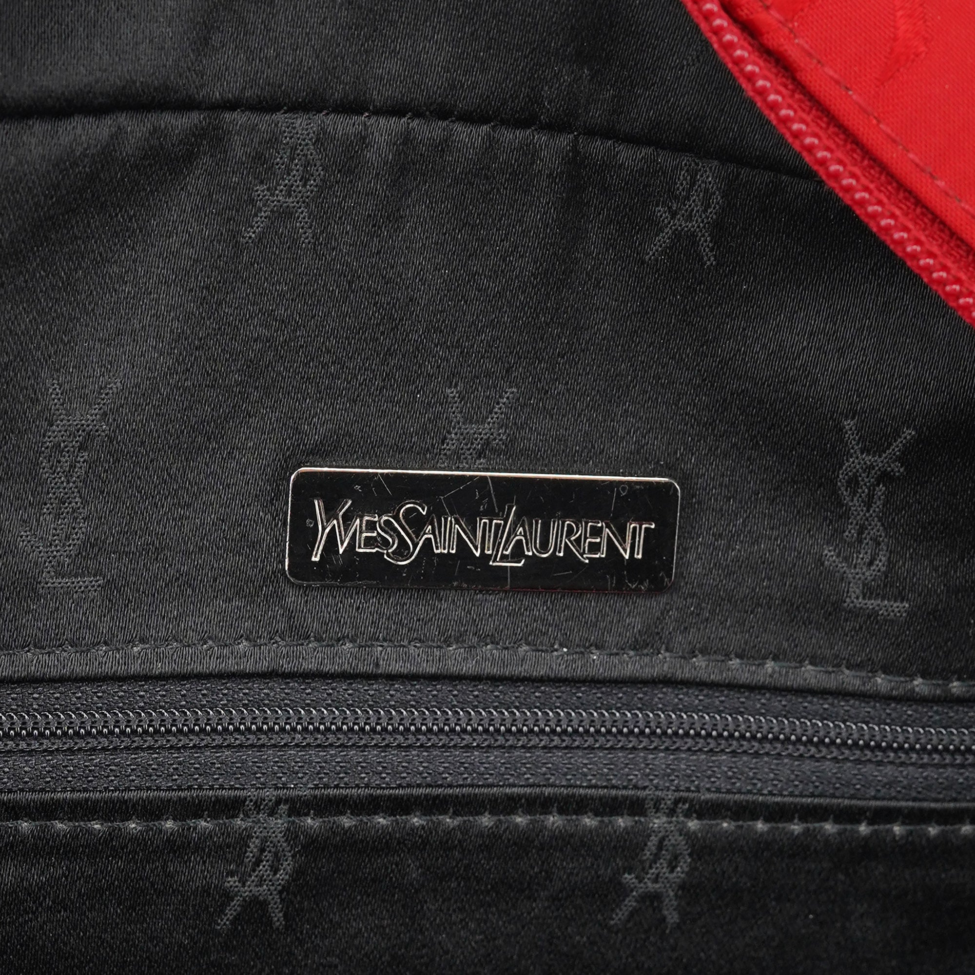 Red Satin YSL Monogram Tote Bag