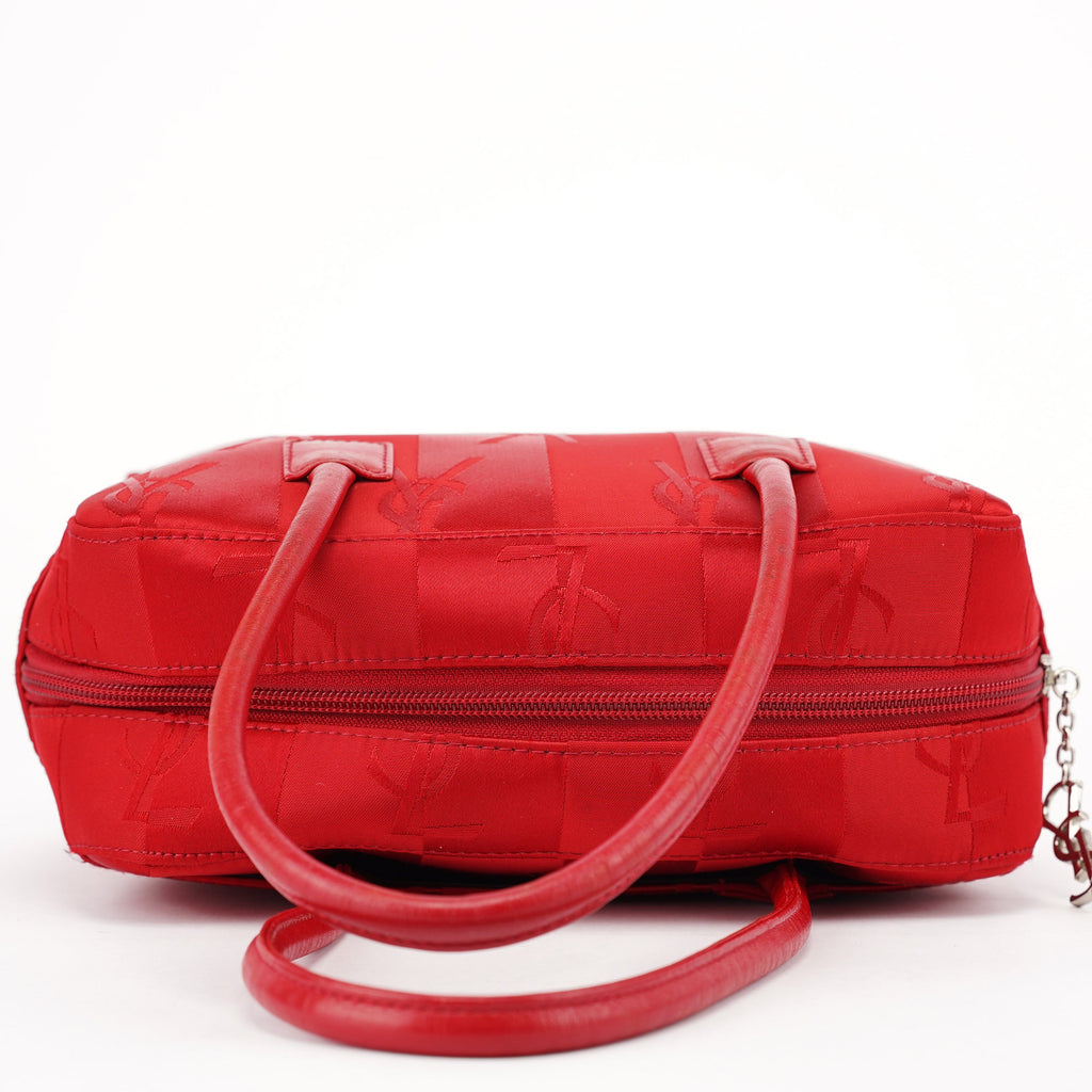 Red Satin YSL Monogram Tote Bag