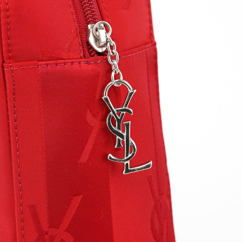 Red Satin YSL Monogram Tote Bag