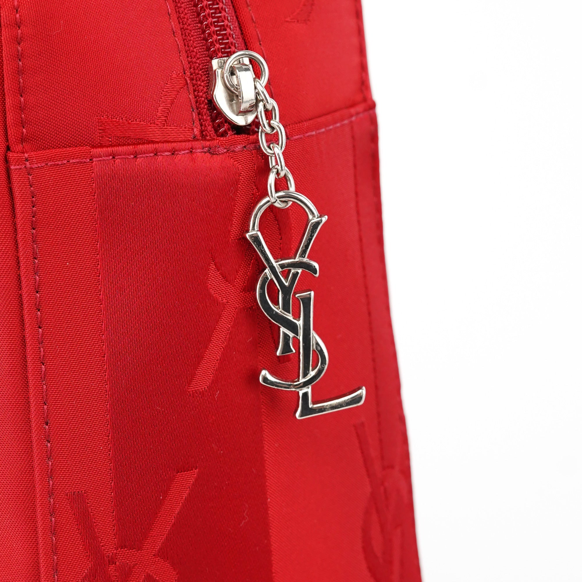 Red Satin YSL Monogram Tote Bag