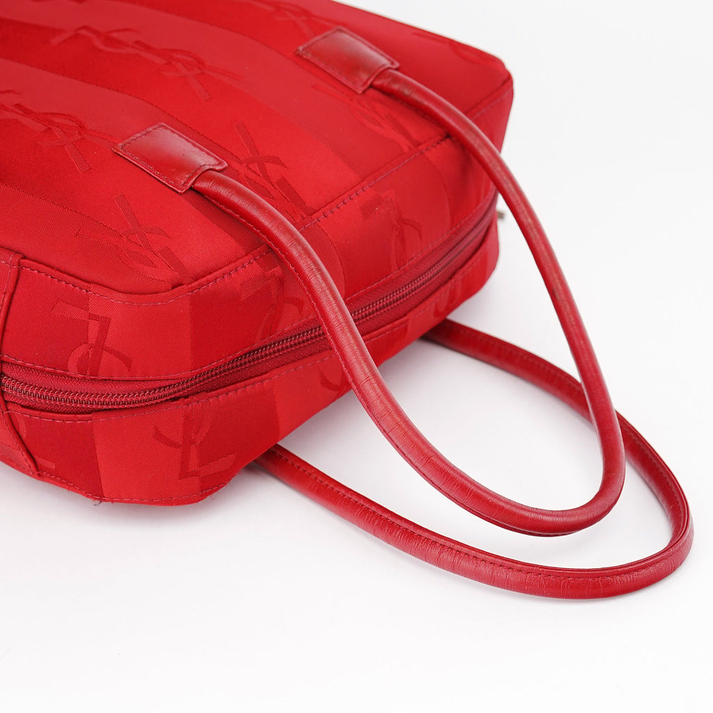 Red Satin YSL Monogram Tote Bag