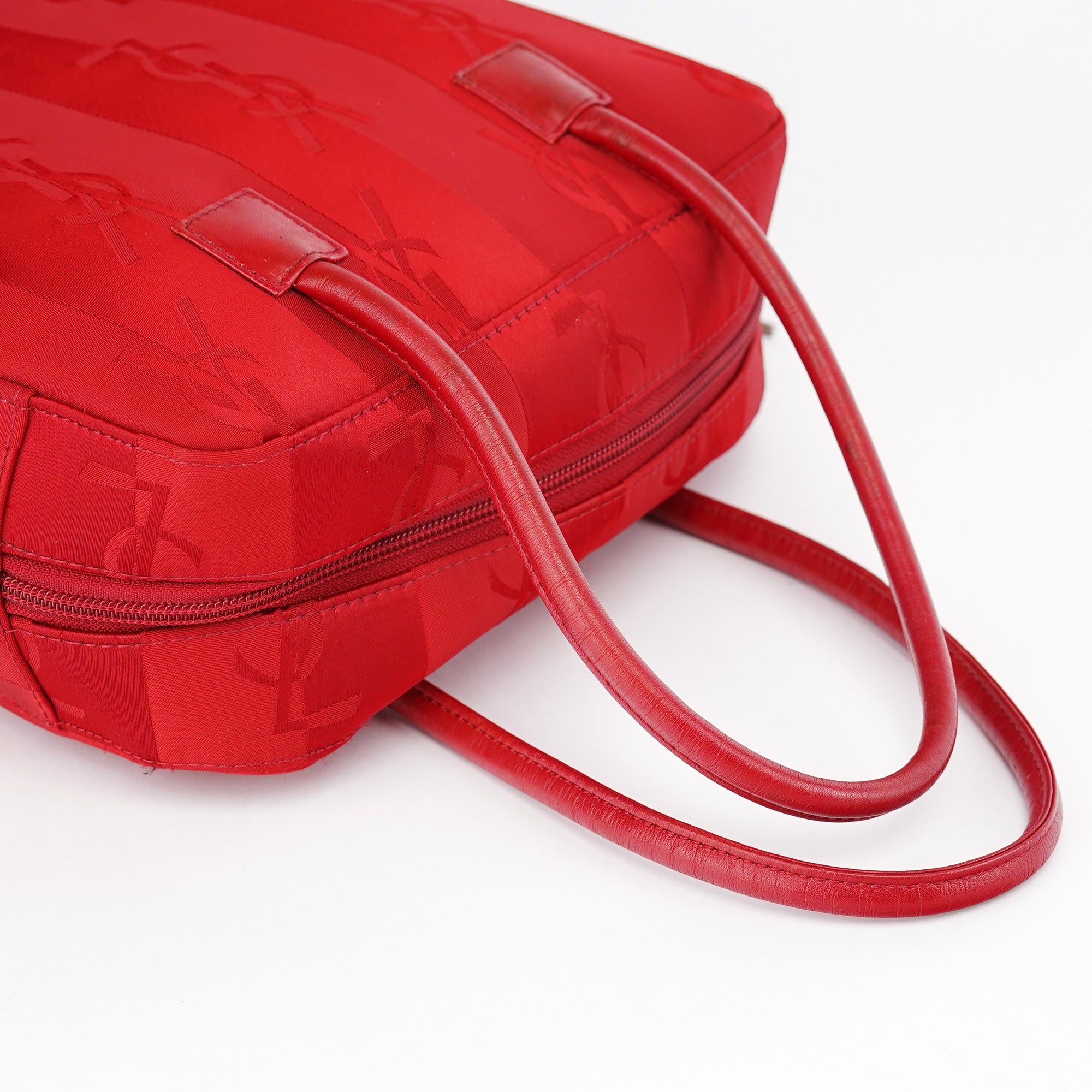 Red Satin YSL Monogram Tote Bag