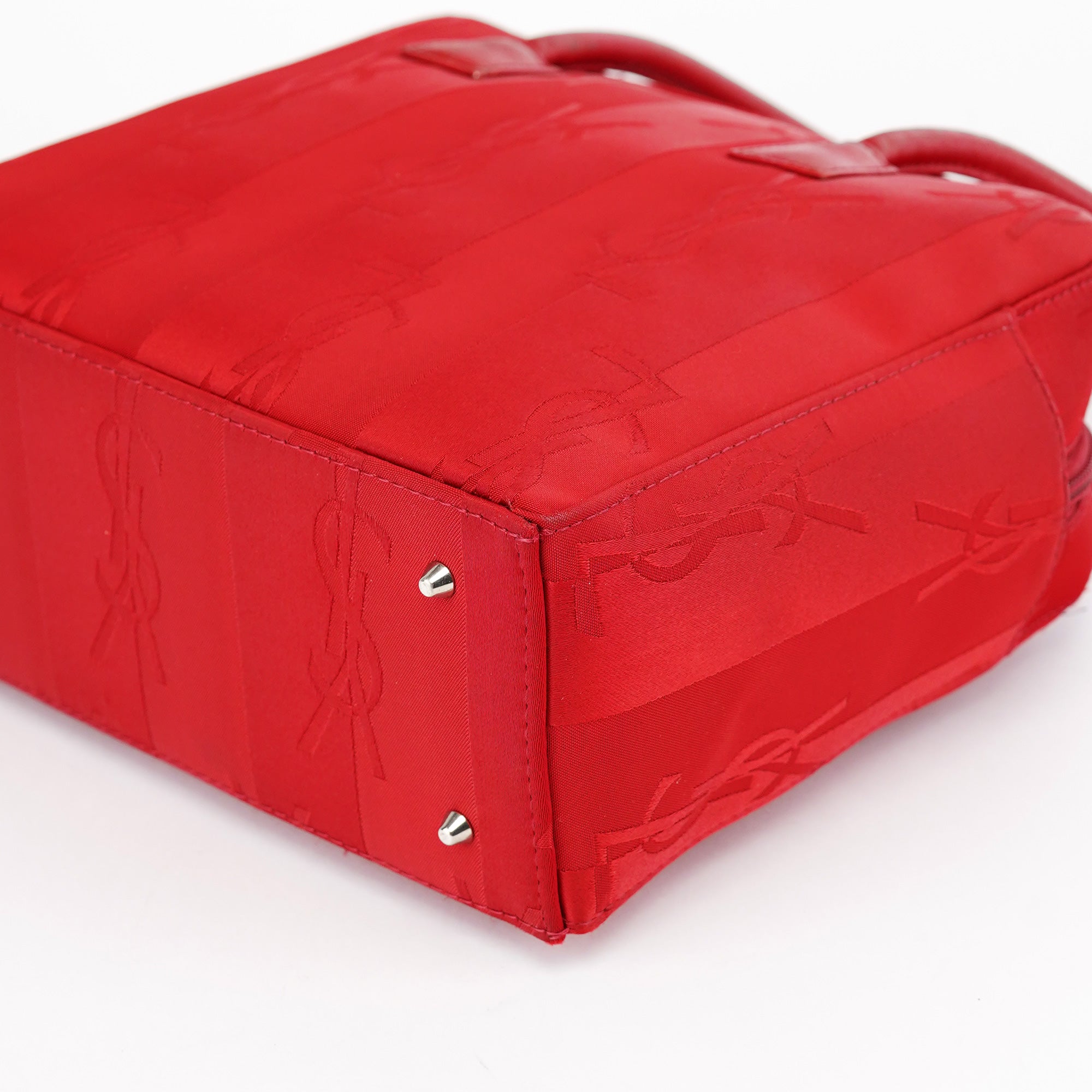 Red Satin YSL Monogram Tote Bag