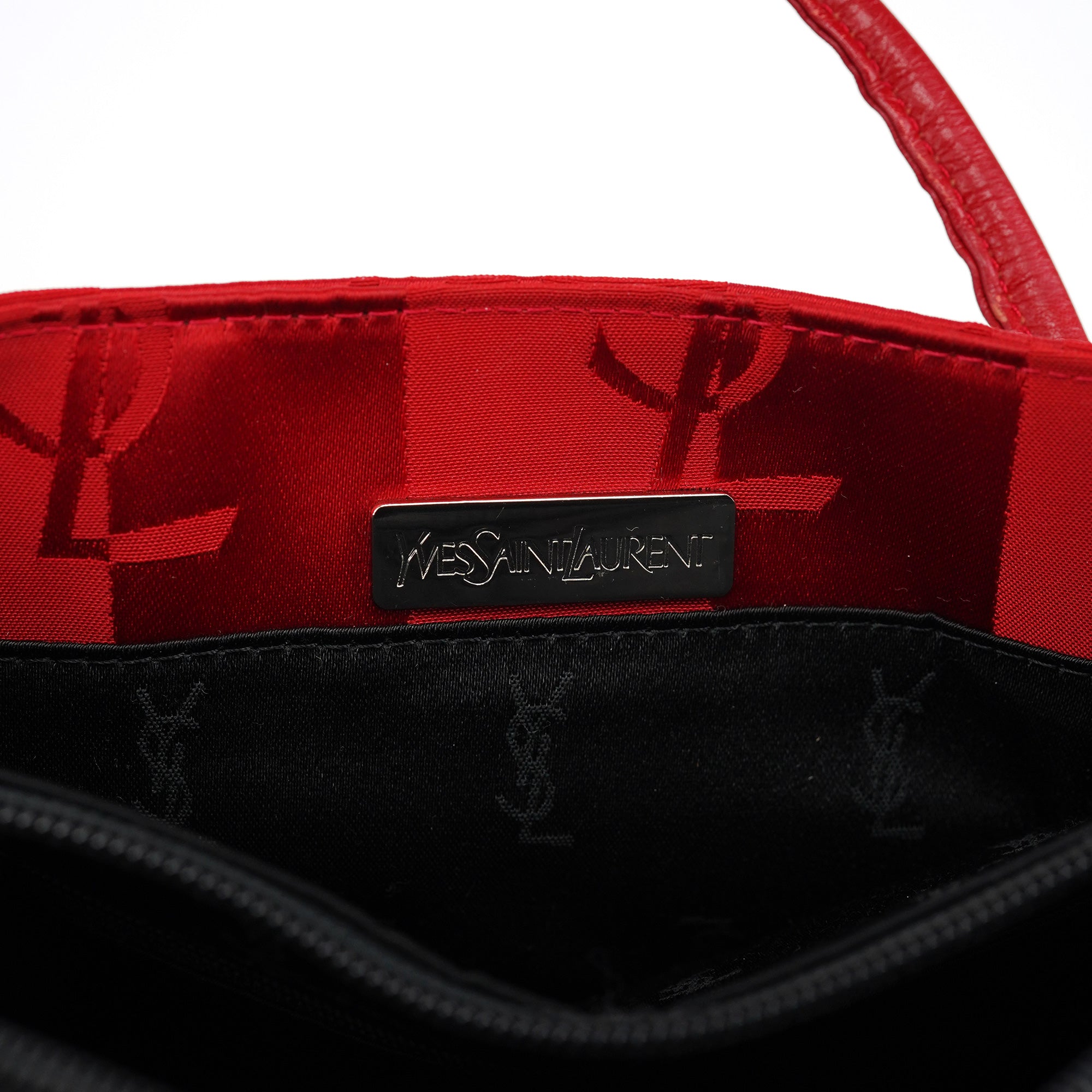 Red YSL Satin Leather Tote Bag