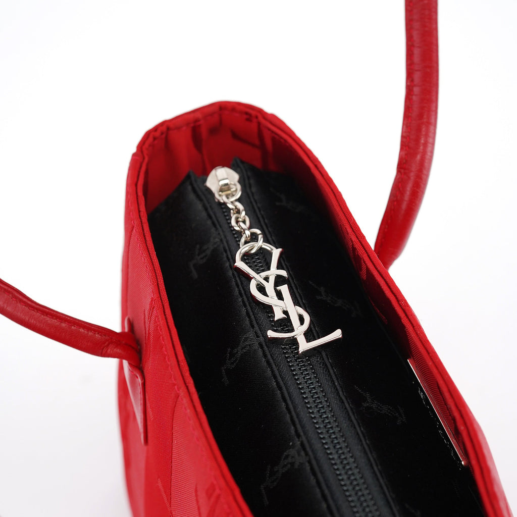 Red YSL Satin Leather Tote Bag
