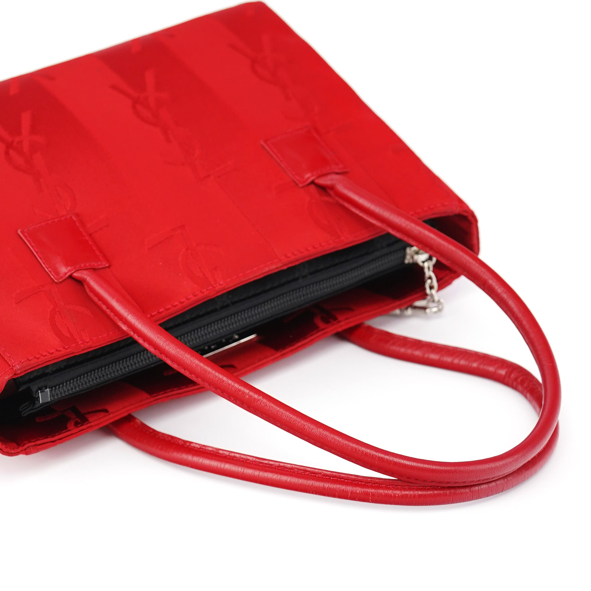 Red YSL Satin Leather Tote Bag
