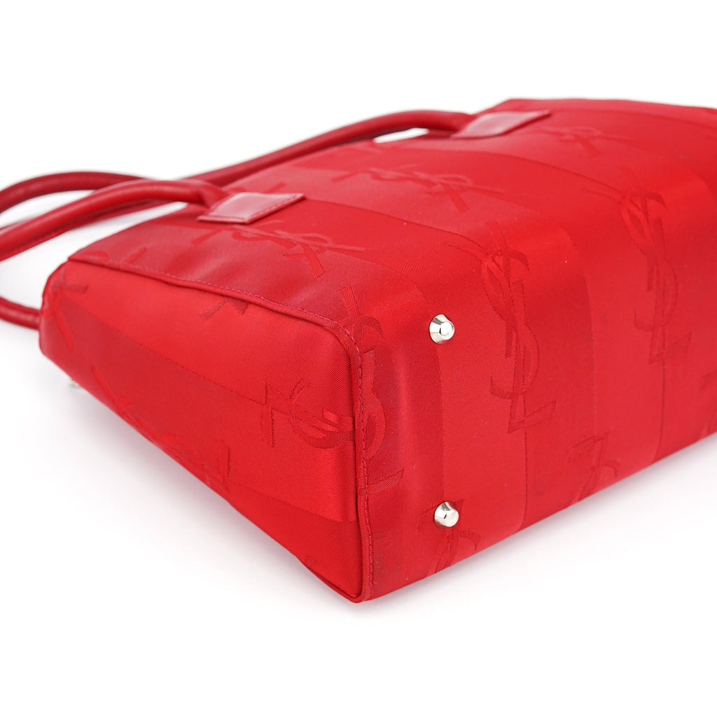 Red YSL Satin Leather Tote Bag