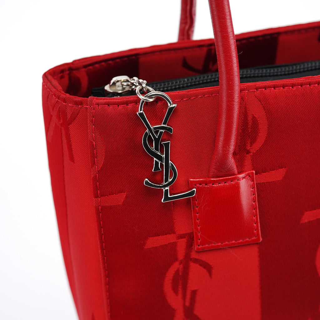 Red YSL Satin Leather Tote Bag