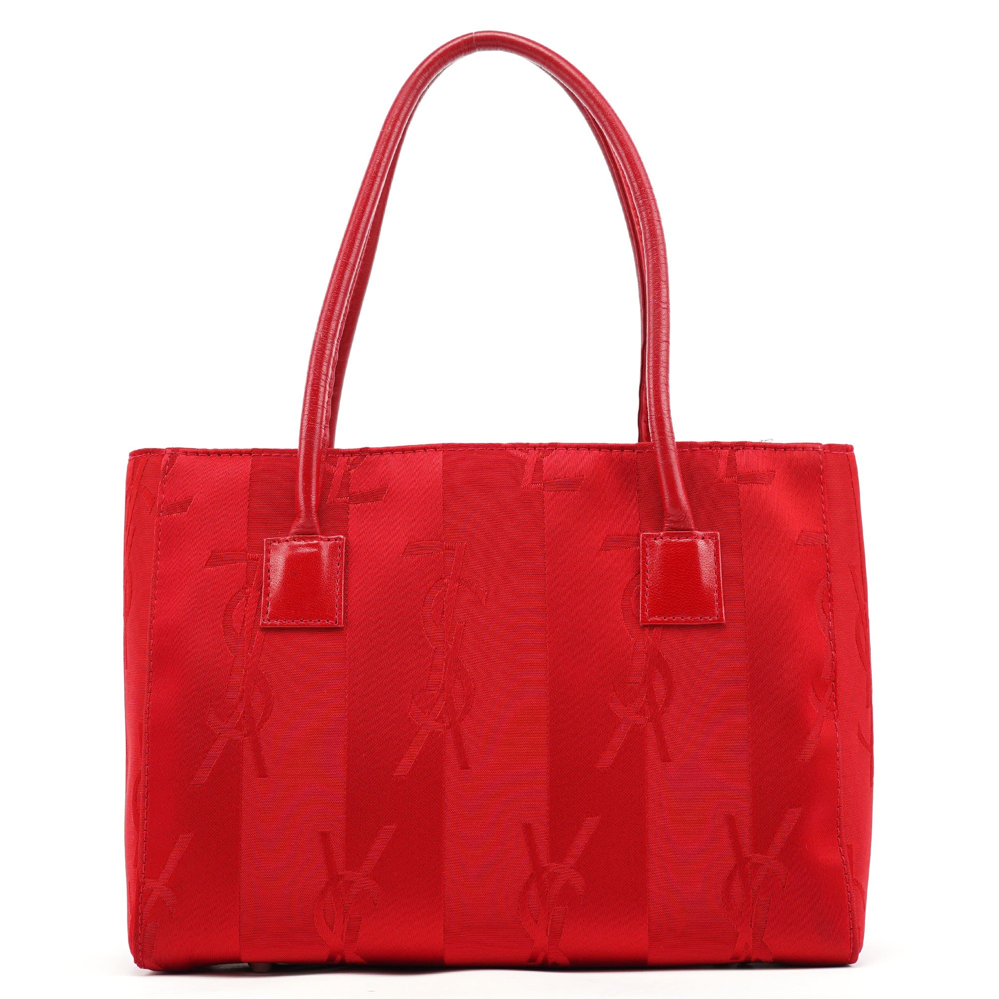 Red YSL Satin Leather Tote Bag