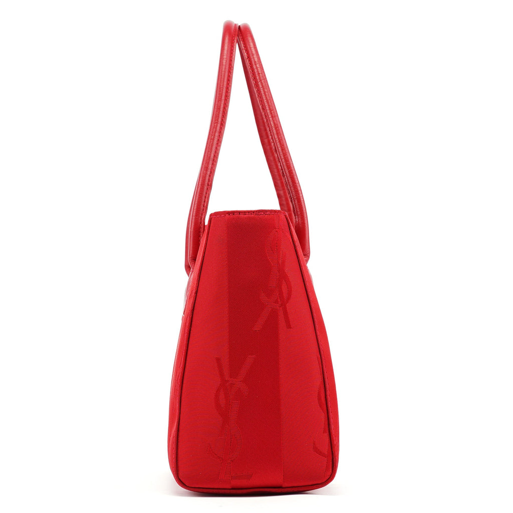 Red YSL Satin Leather Tote Bag
