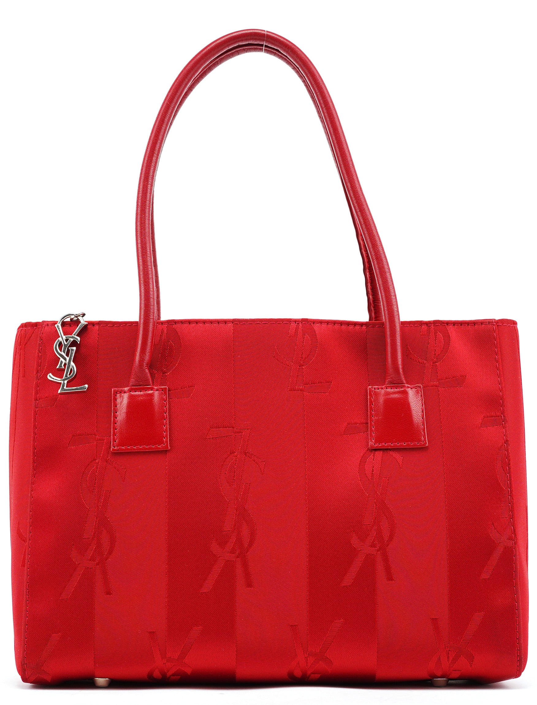Red YSL Satin Leather Tote Bag