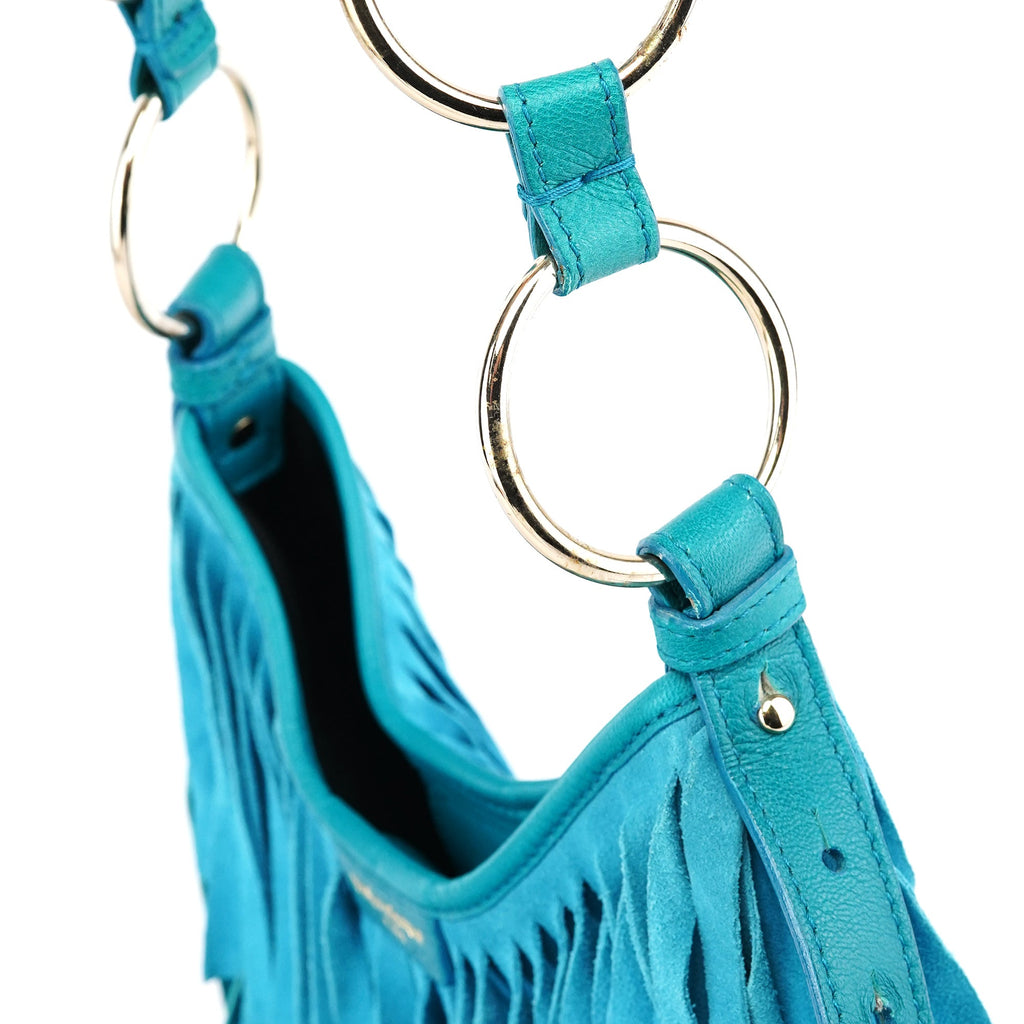 Turquoise Leather Suede Fringe Shoulder Bag
