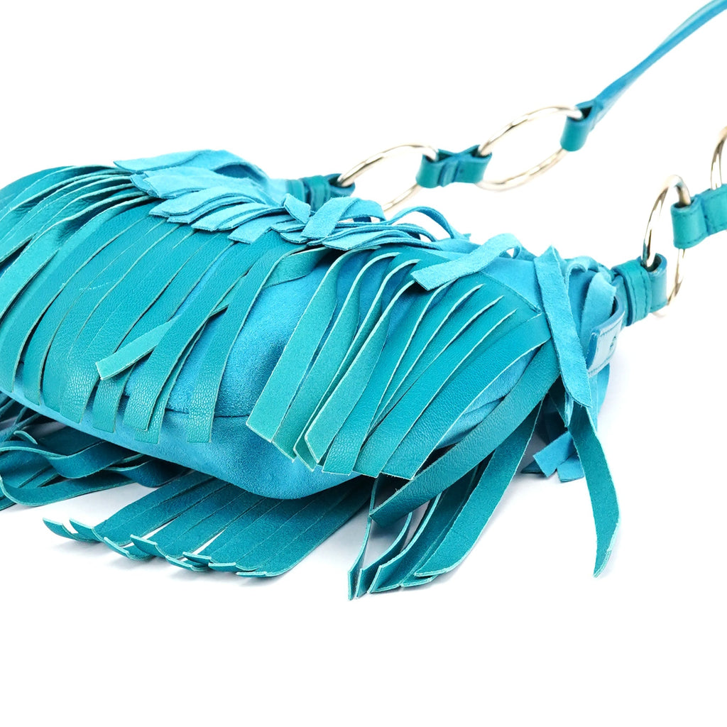 Turquoise Leather Suede Fringe Shoulder Bag