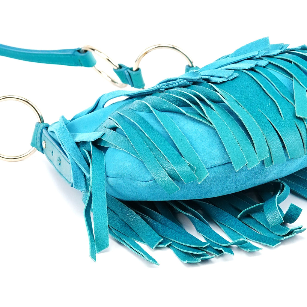 Turquoise Leather Suede Fringe Shoulder Bag