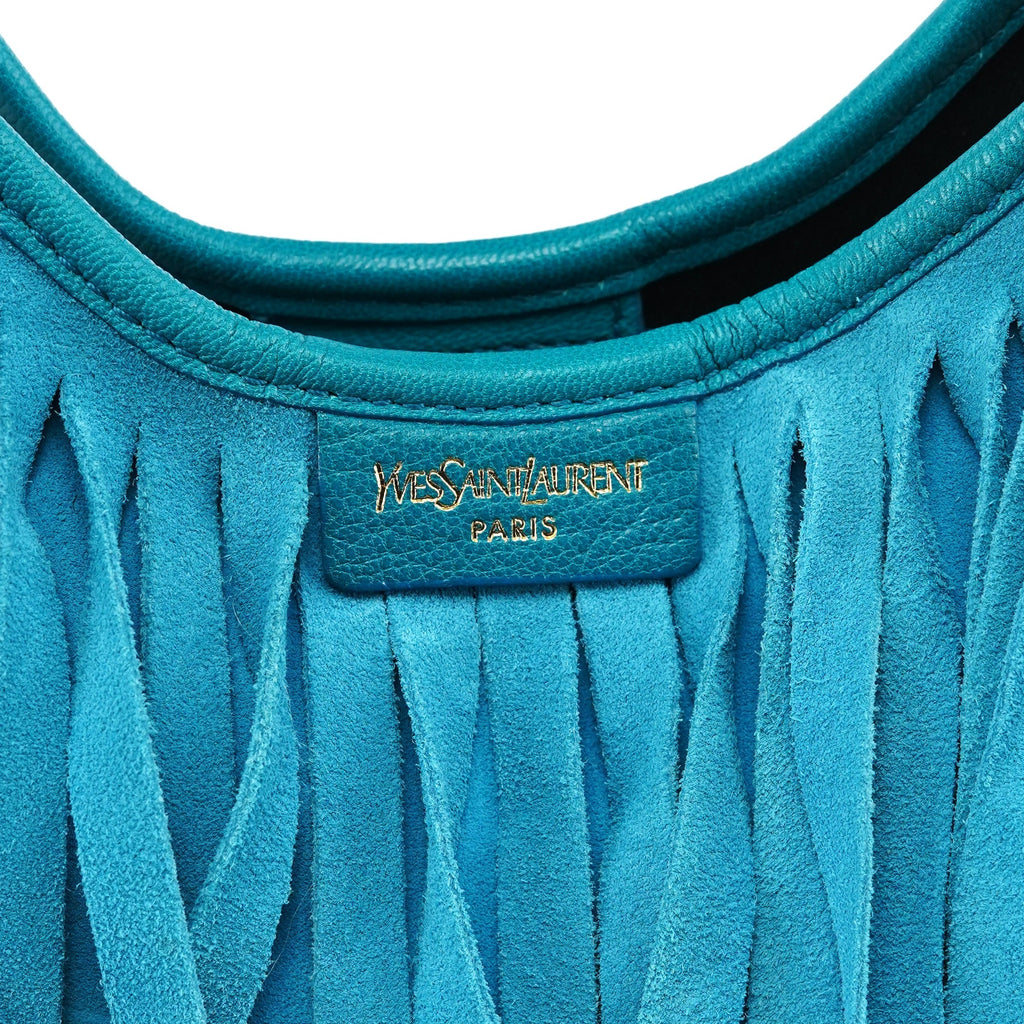 Turquoise Leather Suede Fringe Shoulder Bag