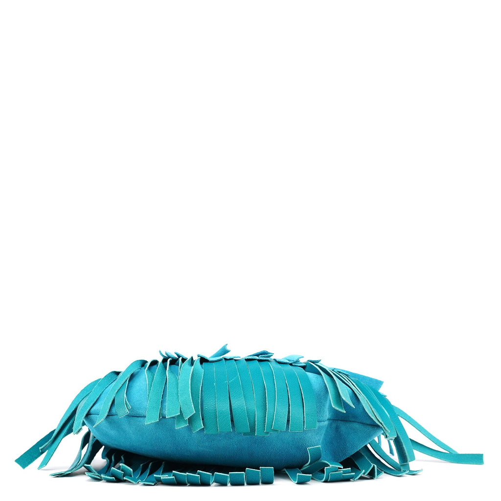 Turquoise Leather Suede Fringe Shoulder Bag