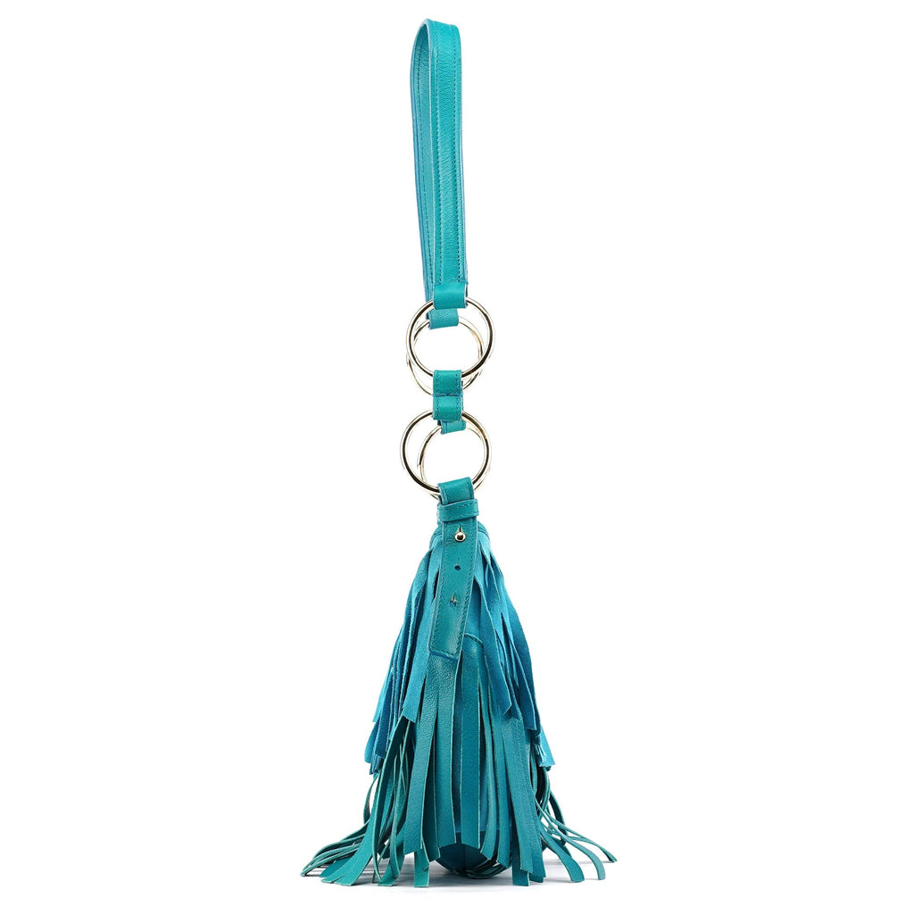 Turquoise Leather Suede Fringe Shoulder Bag