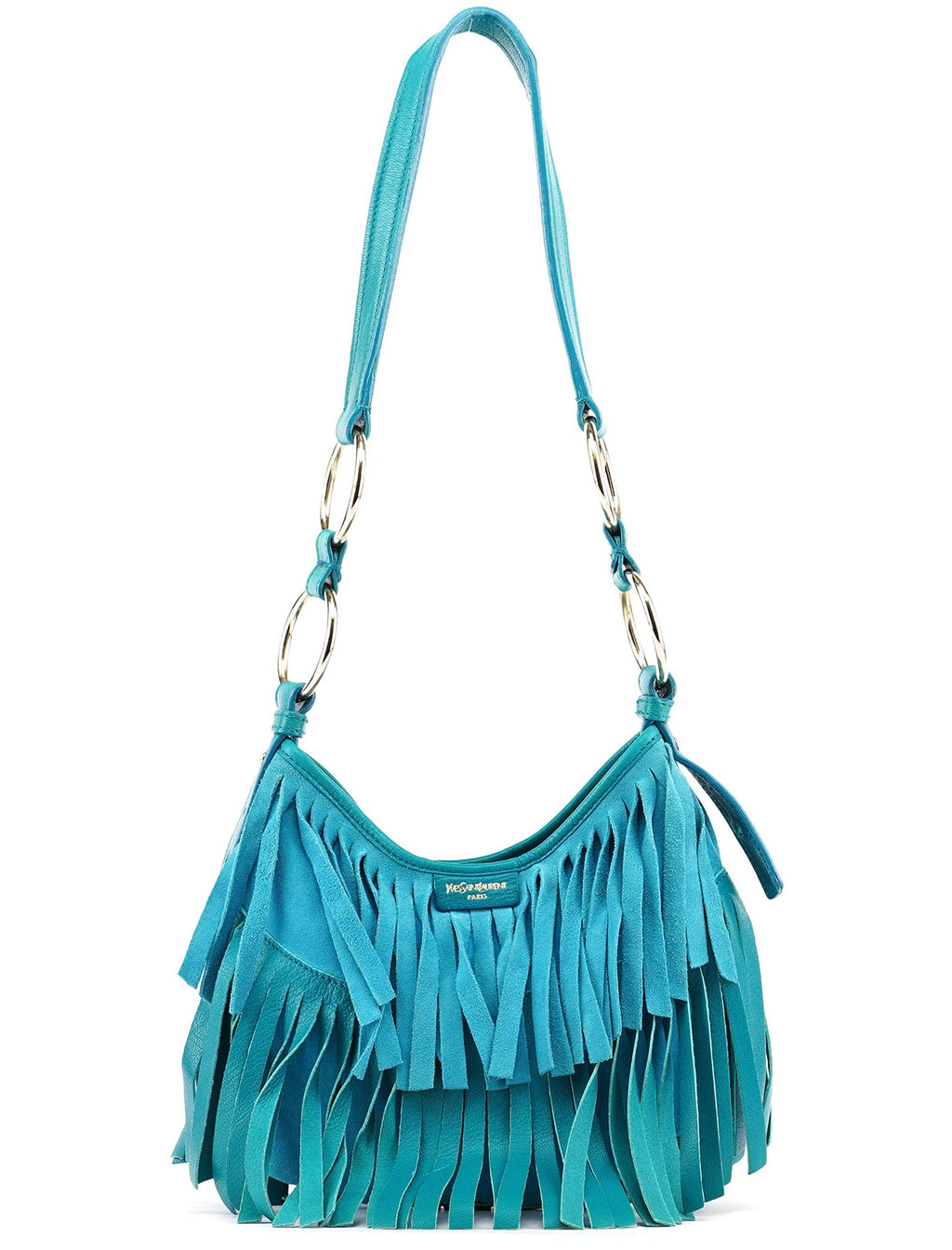 Turquoise Leather Suede Fringe Shoulder Bag