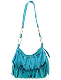 Turquoise Leather Suede Fringe Shoulder Bag