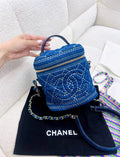 Chanel blue denim vintage vanity case bag